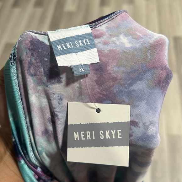 MERI SKYE Asymmetrical Aqua Mauve/Multi Tie Dye Blouse 3X NWT - Picture 4 of 5